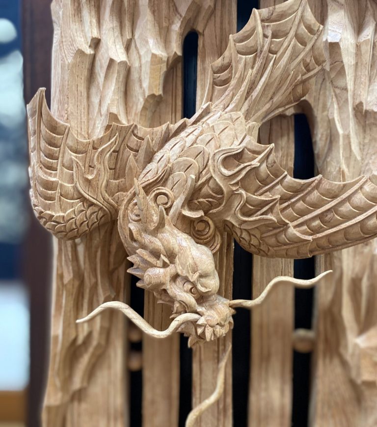 彫刻おひろめ！飛龍に鯉、なみちどり | 伝統技法 祥雲 